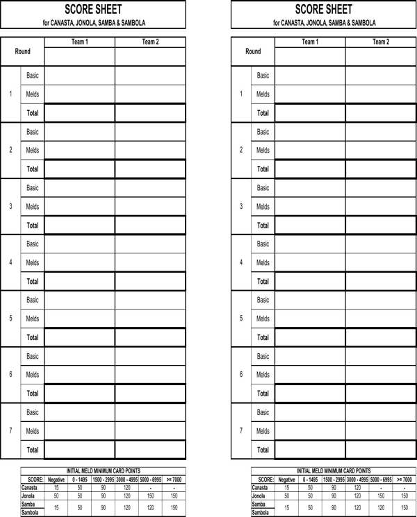 4 Canasta Score Sheets Word Excel Templates 4 Canasta Score Sheets Word Excel Templates