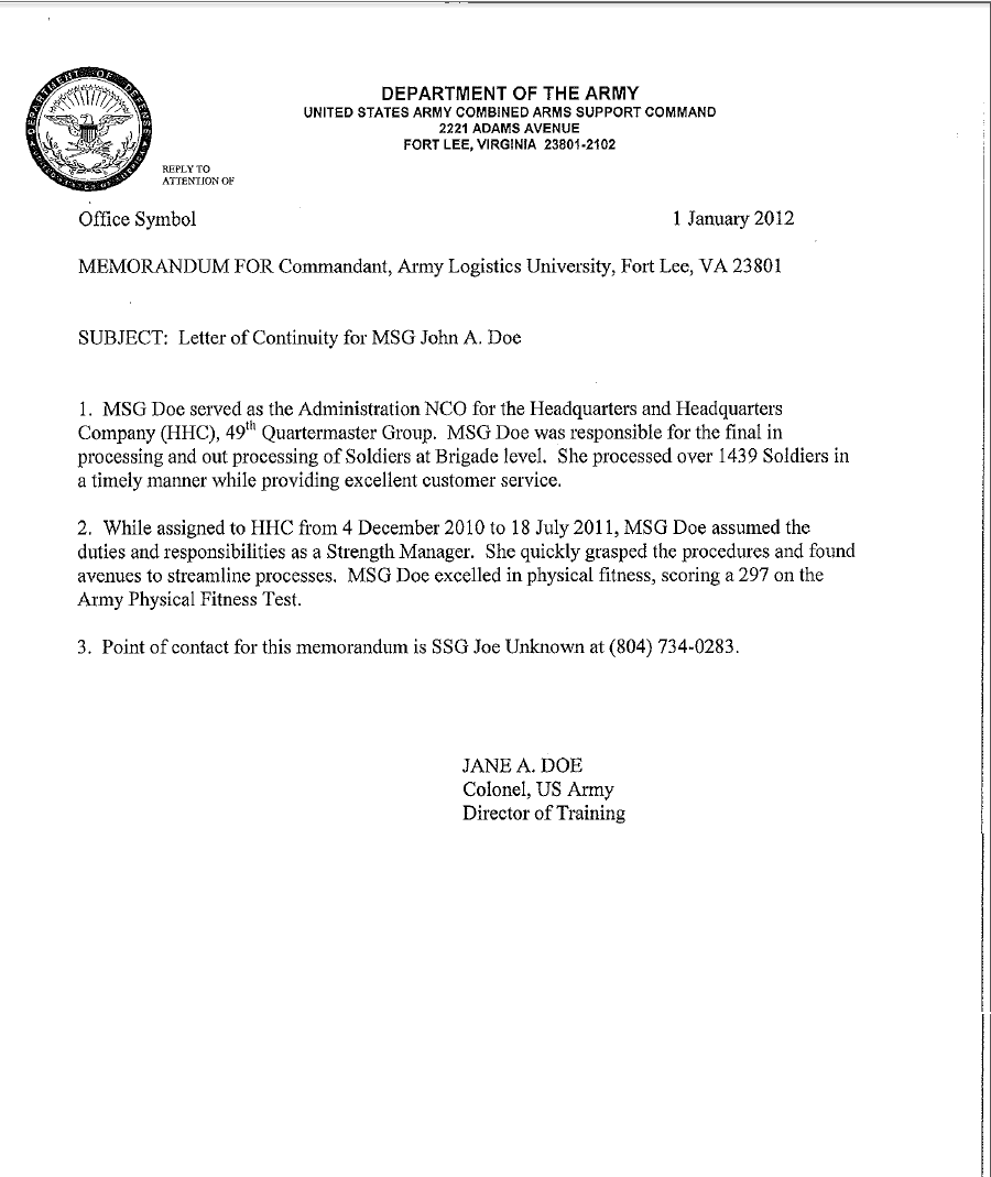 Department Of The Army Memorandum Template from www.wordexcelsample.com