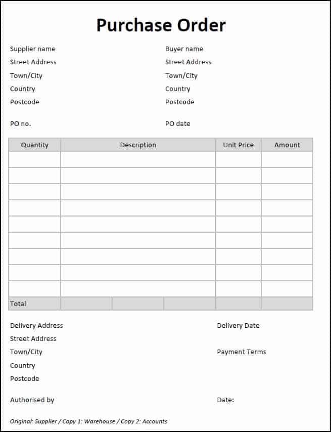 6 Blank Purchase Order Forms Word Excel Templates