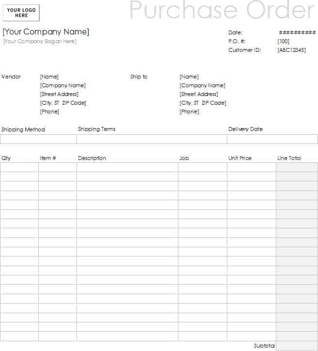 6+ Blank Purchase Order Forms - Word Excel Templates