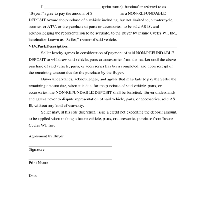 Non Refundable Deposit Agreement Template from www.wordexcelsample.com
