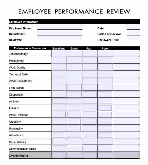 6 Employee Review Forms Word Excel Templates