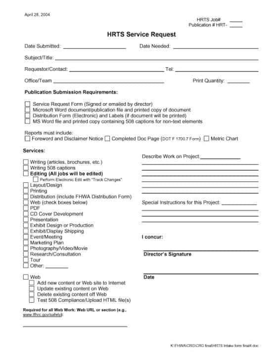 4+ Service Request Form Templates Word - Word Excel Templates