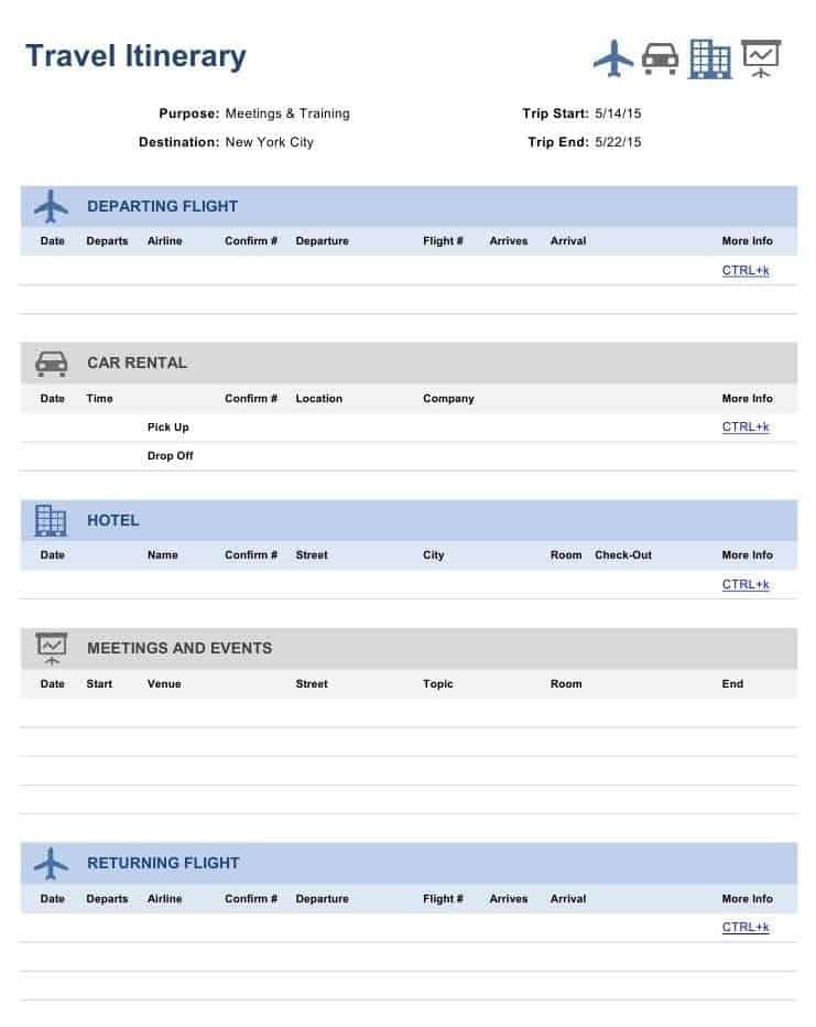 travel itinerary template microsoft word