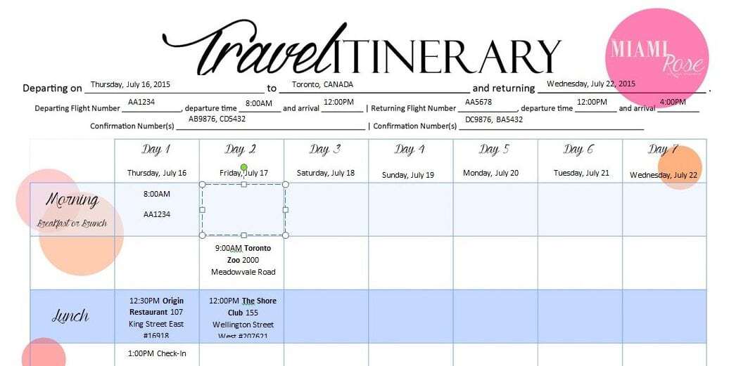 Itinerary Template Word