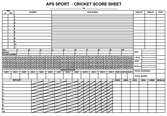 format of cricket score sheet in word 25 overs