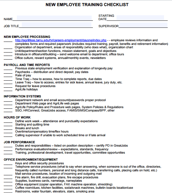 New Employee Checklist Template Excel from www.wordexcelsample.com