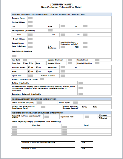 New Customer Information Form Template from www.wordexcelsample.com