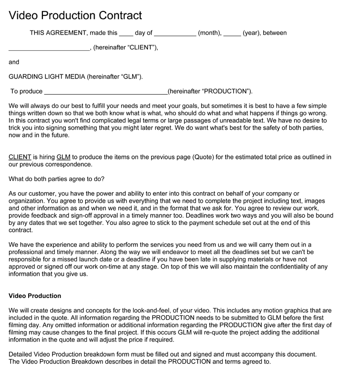 3 Free Video Production Contract Templates Word Excel Templates