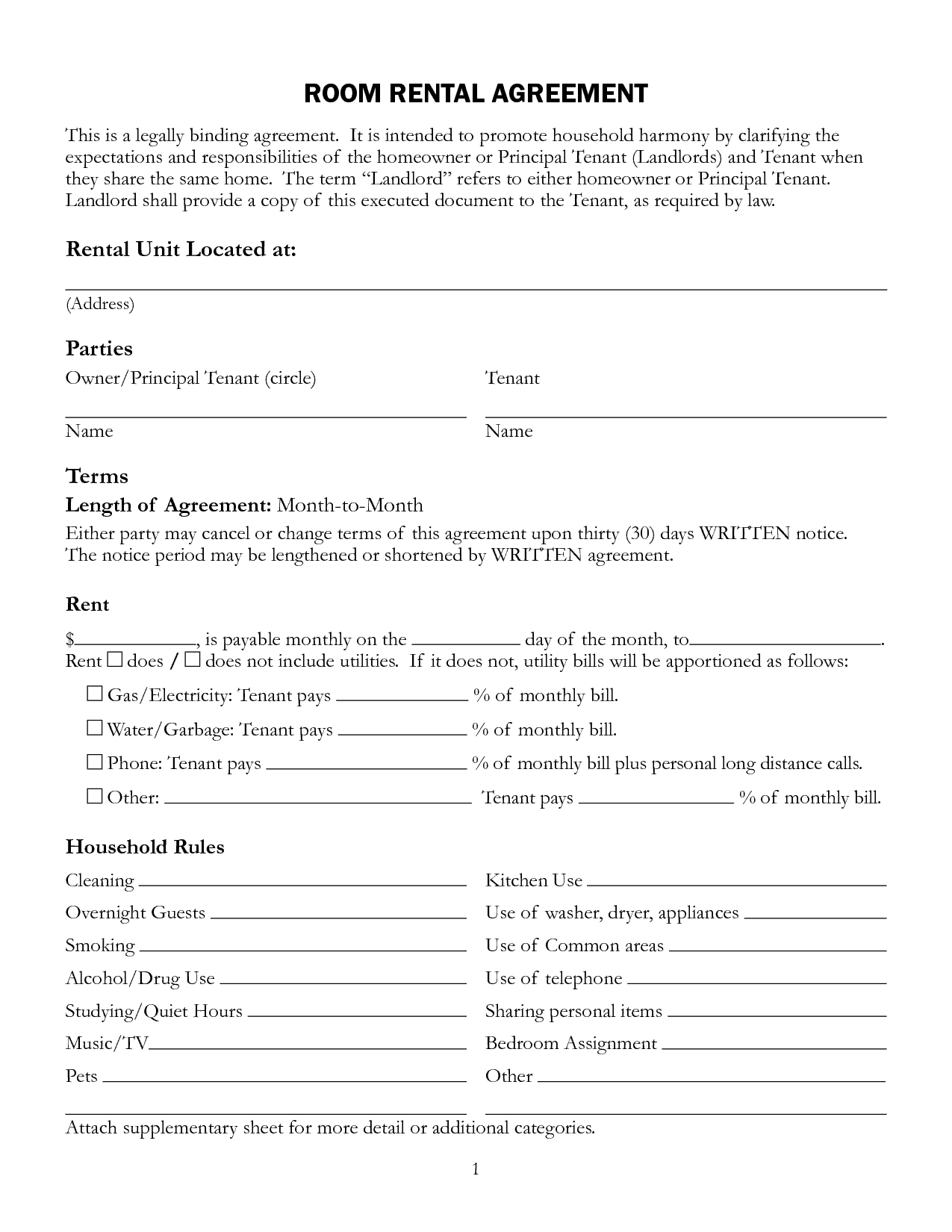 Free Roommate Rental Agreement Template