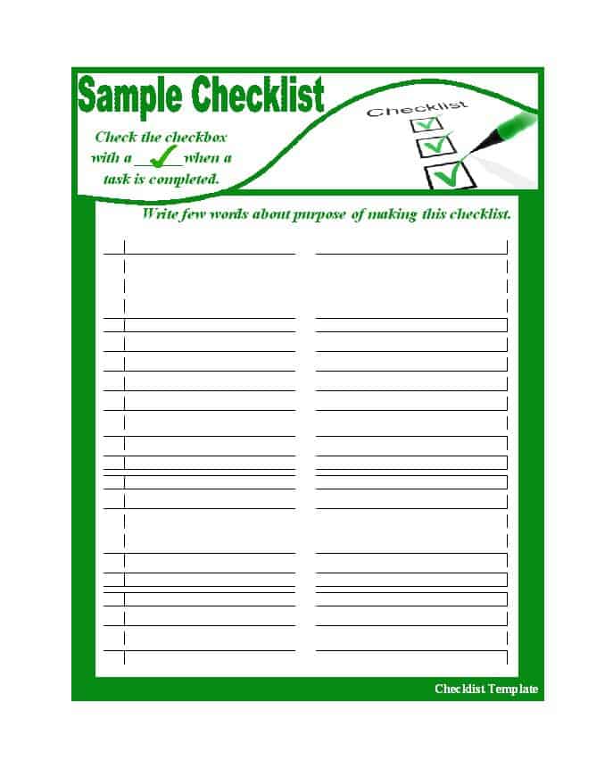 Blank Checklist Template Excel from www.wordexcelsample.com