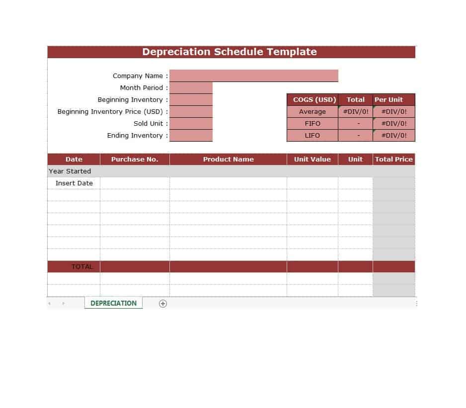 Excel Depreciation Schedule Template from www.wordexcelsample.com