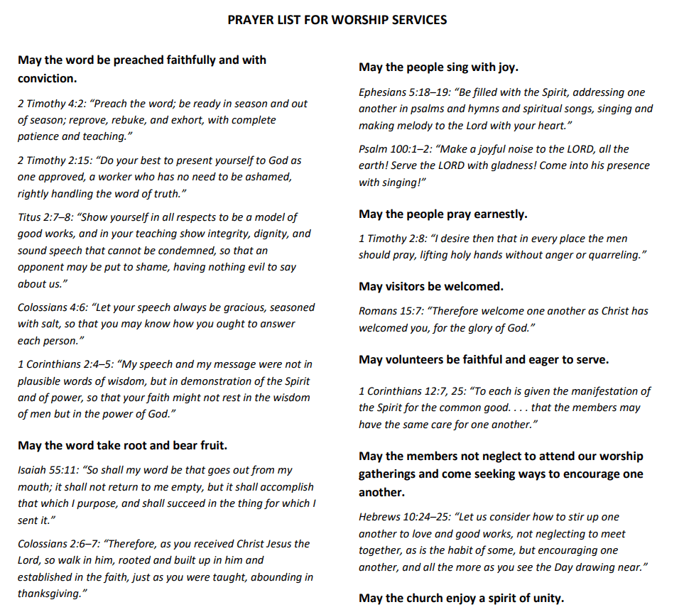Preview of Worship Service Prayer Guide PDF