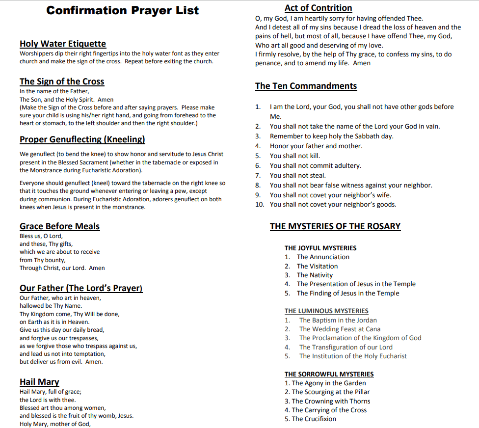 Preview of Confirmation Prayer Reference PDF