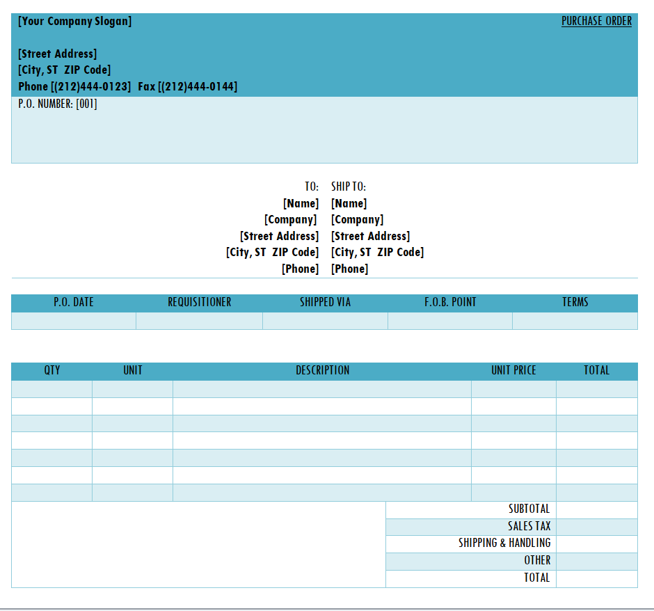 Preview of Purchase Order Form with Shipping Details