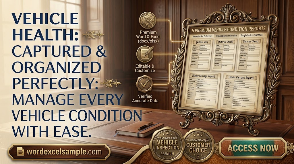 Vehicle condition report template for car inspection and vehicle records