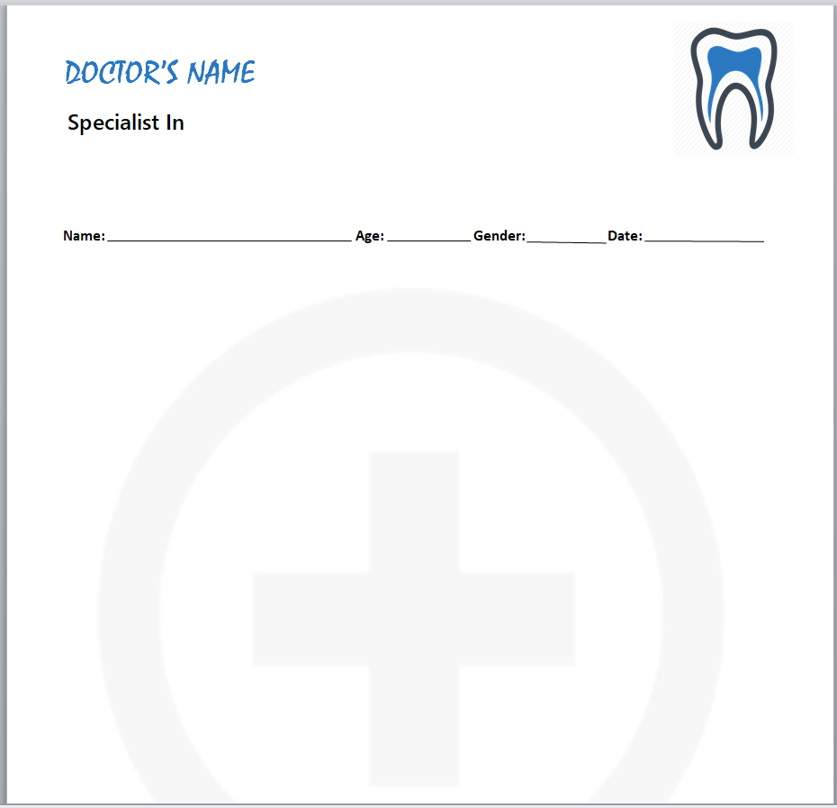 Dental prescription pad Word layout with clinician header and patient fields