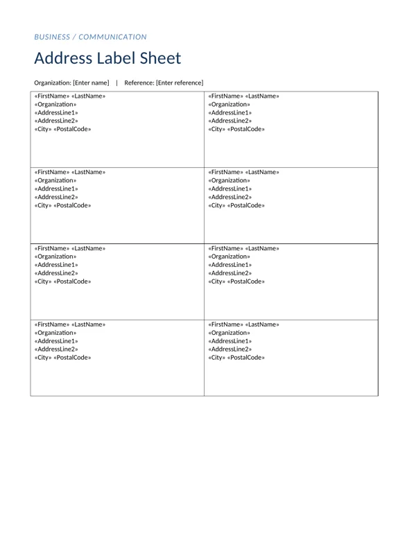 Address Label Sheet mail merge template preview