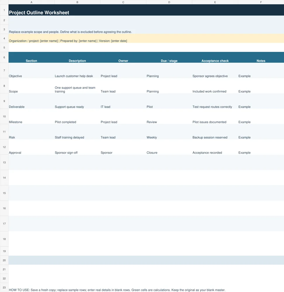 Preview of Project Outline Worksheet