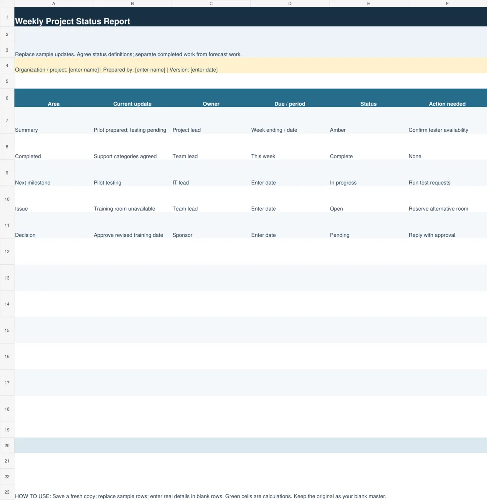 Preview of Weekly Project Status Report
