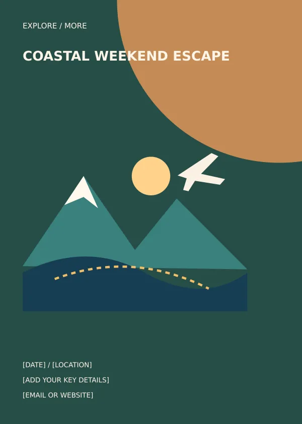 Coastal Weekend Escape travel flyer template preview